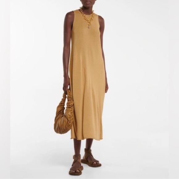 Vince Dresses & Skirts - Vince Pale Walnut Shirred Cotton Tank Maxi Dress Sz L